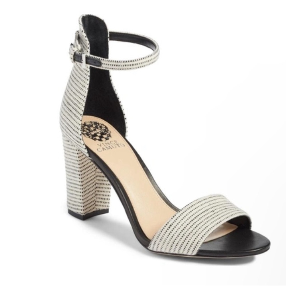 Vince Camuto Corlina Ankle Strap Sandal In Bone Black Canvas